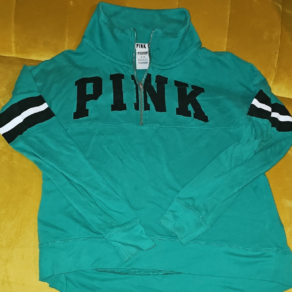 PINK Victoria's Secret Green Quarter-Zip Pullover
